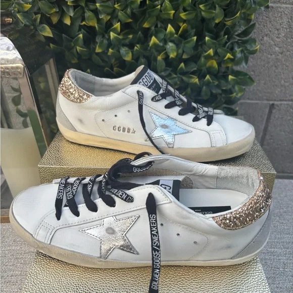 Golden Goose Women's White and Gold Glitter Sneakers - Picture 3 of 11